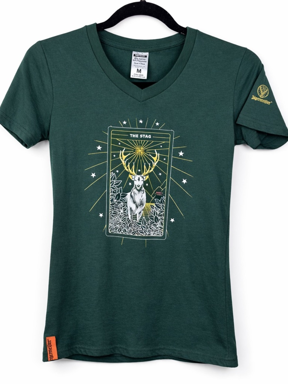 Jägermeister Stag Graphic short sleeve Tee Women’s Medium Green V Neck Shirt